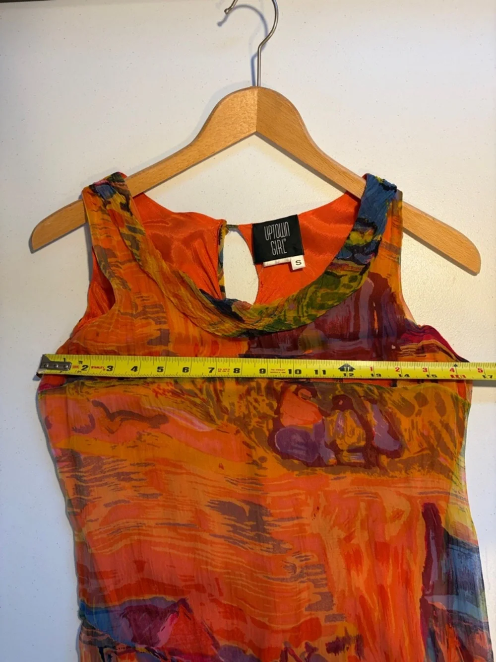 Vintage 90s Grunge Abstract Orange Art Wear Print Mesh Maxi Dress Size Small - Picture 12 of 12